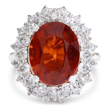 Afbeelding in Gallery-weergave laden, Prong Gezet 12.75 Karaat Granaat En Natuurlijke uit de aarde gewonnen Diamanten Verlovingsring Witgoud 14K