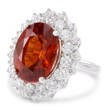 Afbeelding in Gallery-weergave laden, Prong Gezet 12.75 Karaat Granaat En Natuurlijke uit de aarde gewonnen Diamanten Verlovingsring Witgoud 14K
