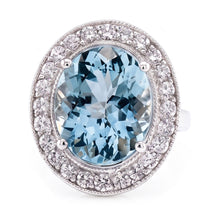 Afbeelding in Gallery-weergave laden, Prong Set 11 kt ronde ring met aquamarijn en Natuurlijke echte diamanten ( niet in een laboratorium gekweekt ) wit goud 14k