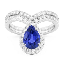 Afbeelding in Gallery-weergave laden, Puur Trouwset Blauwe Saffier Edelsteen Ring 3,50 karaat