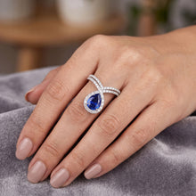 Afbeelding in Gallery-weergave laden, Puur Trouwset Blauwe Saffier Edelsteen Ring 3,50 karaat