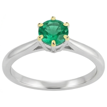 Afbeelding in Gallery-weergave laden, Colombiaanse Smaragd Rond Briljant Sieraadsteen Ring in Tweekleurig 14K Goud – hoekaanzicht