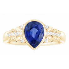 Afbeelding in Gallery-weergave laden, Ring met Kastzetting, Peervormige Ceylonsaffier & Natuurlijke uit de aarde gewonnen Diamant, Geelgoud, 4.75 Karaat