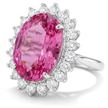 Afbeelding in Gallery-weergave laden, Ring met 29.25 Karaat Ovale Kunziet en Ronde Natuurlijke uit de aarde gewonnen Diamanten 14K Witgoud Nieuw
