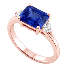 Afbeelding in Gallery-weergave laden, Ring met 3 stenen biljoen Natuurlijke echte diamant ( niet in het laboratorium gekweekt )en blauwe saffier 2,50 karaat gespleten schacht