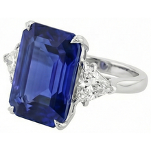 Afbeelding in Gallery-weergave laden, Driestenen Ring Smaragd Blauwe Saffier & Trillion Natuurlijke uit de aarde gewonnen Diamanten 4.50 Karaat Nieuw