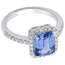 Afbeelding in Gallery-weergave laden, Ring met 5,80 ct. Tandenset met tanzaniet en Natuurlijke echte diamanten ( niet in een laboratorium gekweekt ) 14K witgoud