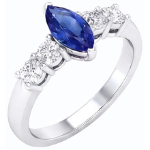 Afbeelding in Gallery-weergave laden, Ring met Natuurlijke echte diamant ( niet in het laboratorium gekweekt )en blauwe saffier Marquise & ronde sieraden 1,50 karaat