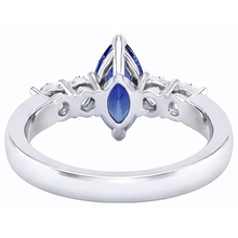 Afbeelding in Gallery-weergave laden, Ring met Natuurlijke echte diamant ( niet in het laboratorium gekweekt )en blauwe saffier Marquise & ronde sieraden 1,50 karaat
