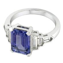 Afbeelding in Gallery-weergave laden, Ring met Natuurlijke echte diamant ( niet in het laboratorium gekweekt )en smaragdblauwe saffier met baguette-accenten 3 karaat