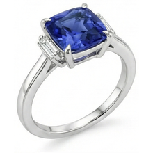 Afbeelding in Gallery-weergave laden, Ring met drie stenen Natuurlijke echte diamanten ( niet in een laboratorium gekweekt ) blauwe saffier 3,25 karaat witgoud