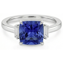 Afbeelding in Gallery-weergave laden, Ring met drie stenen Natuurlijke echte diamanten ( niet in een laboratorium gekweekt ) blauwe saffier 3,25 karaat witgoud