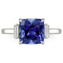Afbeelding in Gallery-weergave laden, Ring met drie stenen Natuurlijke echte diamanten ( niet in een laboratorium gekweekt ) blauwe saffier 3,25 karaat witgoud