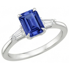 Afbeelding in Gallery-weergave laden, Ring met drie stenen witgoud Ceylon saffier en Natuurlijke echte diamant ( niet in het laboratorium gekweekt ) 3,50 karaat