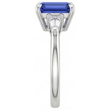 Afbeelding in Gallery-weergave laden, Ring met drie stenen witgoud Ceylon saffier en Natuurlijke echte diamant ( niet in het laboratorium gekweekt ) 3,50 karaat