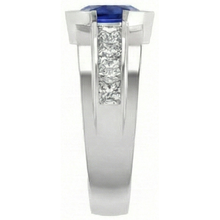 Afbeelding in Gallery-weergave laden, Ringkanaalset Voor Heren, Diamant Biljoen, Halve Ring, Blauwe Saffier, 3 Ct