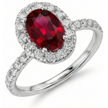 Afbeelding in Gallery-weergave laden, Robijn en Halo Natuurlijke echte diamanten ( niet in een laboratorium gekweekt ) trouwring wit goud 14K 4.55 Ct