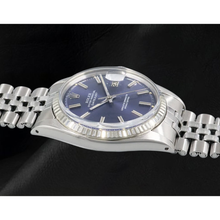 Afbeelding in Gallery-weergave laden, Roestvrijstalen jubileum Rolex Dateumust herenhorloge met blauwe stok-wijzerplaat en gecanneleerde rand snel ingesteld