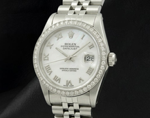 Afbeelding in Gallery-weergave laden, Rolex Datumjust witte Dweil Romeinse wijzerplaat Diamanten lunette roestvrij staal Jubileum armband SNELLE INSTELLING