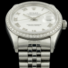 Afbeelding in Gallery-weergave laden, Rolex Datumjust witte Dweil Romeinse wijzerplaat Diamanten lunette roestvrij staal Jubileum armband SNELLE INSTELLING