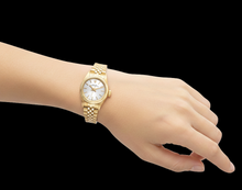 Afbeelding in Gallery-weergave laden, Rolex Oyster Perpetual Zilveren Stick Wijzerplaat 24 mm Geel Goud Dameshorloge