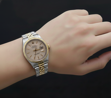 Afbeelding in Gallery-weergave laden, Rolex herenhorloge ivoorkleurige wijzerplaat datumjust tweekleurig goud en roestvrij staal snel ingesteld