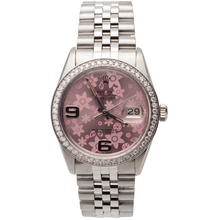 Afbeelding in Gallery-weergave laden, Rolex-horloge met roze bloemwijzerplaat Roestvrij staal jubileumNatuurlijke echte diamant ( niet in het laboratorium gekweekt ) Rolex-datum Gewoon snel ingesteld