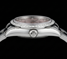 Afbeelding in Gallery-weergave laden, Rolex-horloge met roze wijzerplaat, aangepaste diamanten, middelgroot 31 mm, zonder datum roestvrij staal