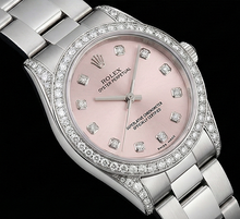 Afbeelding in Gallery-weergave laden, Rolex-horloge met roze wijzerplaat, aangepaste diamanten, middelgroot 31 mm, zonder datum roestvrij staal