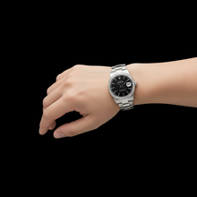 Afbeelding in Gallery-weergave laden, Rolex-horloge met zwarte stok-wijzerplaat Datumjust Roestvrij stalen diamanten rand snel ingesteld