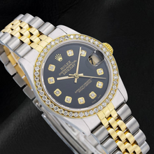 Afbeelding in Gallery-weergave laden, Rolex middelgroot Datumjust Natuurlijke echte diamant ( niet in het laboratorium gekweekt )en horloge zwarte middelgrote Natuurlijke echte diamant ( niet in het laboratorium gekweekt )en wijzerplaat