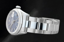Afbeelding in Gallery-weergave laden, Rolex Datejust 36mm Roestvrij Staal Horloge met Blauwe Wijzerplaat met Streepindexen en Gekartelde Lunette