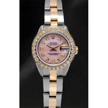 Afbeelding in Gallery-weergave laden, Rolex Datejust 26 mm roze parelmoer diamanten wijzerplaat two tone oester armband horloge