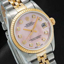 Afbeelding in Gallery-weergave laden, Rolex Datejust 36 mm roze parelmoer diamanten wijzerplaat two tone horloge