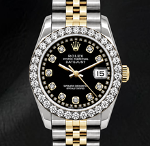 Afbeelding in Gallery-weergave laden, Rolex Datejust 6917 Dames 26mm Zwarte String Diamanten Wijzerplaat Tweekleurig Horloge