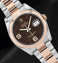 Afbeelding in Gallery-weergave laden, Rolex 116201 Datejust 36mm Bruine Florale Arabische Diamanten Wijzerplaat Tweekleurig Horloge