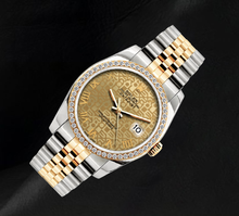 Afbeelding in Gallery-weergave laden, Rolex 16013 36mm Champagne Jubilee Wijzerplaat met Romeinse Cijfers Diamanten Lunette Tweekleurig Horloge