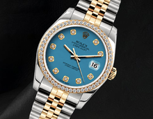 Afbeelding in Gallery-weergave laden, Rolex 16013 Datejust 36mm Blauwe Diamanten Wijzerplaat Tweekleurig Horloge