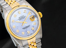 Afbeelding in Gallery-weergave laden, Rolex 16013 Datejust 36mm Blauw Parelmoer Diamanten Wijzerplaat Tweekleurig Horloge