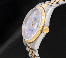 Afbeelding in Gallery-weergave laden, Rolex 16013 Datejust 36mm Blauw Parelmoer Diamanten Wijzerplaat Tweekleurig Horloge