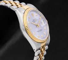 Afbeelding in Gallery-weergave laden, Rolex 16013 Datejust 36mm Blauw Parelmoer Diamanten Wijzerplaat Tweekleurig Horloge