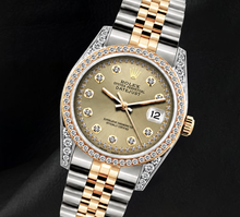 Afbeelding in Gallery-weergave laden, Rolex 16013 Datejust 36mm Champagne Diamanten Wijzerplaat Diamanten Lunette Tweekleurig Horloge