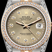 Afbeelding in Gallery-weergave laden, Rolex 16013 Datejust 36mm Champagne Diamanten Wijzerplaat Diamanten Lunette Tweekleurig Horloge