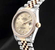 Afbeelding in Gallery-weergave laden, Rolex 16013 Datejust 36mm Champagne Diamanten Wijzerplaat Diamanten Lunette Tweekleurig Horloge