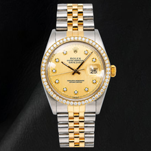 Afbeelding in Gallery-weergave laden, Rolex 16013 Datejust 36mm Champagne Tapijtmotief Diamanten Wijzerplaat Tweekleurig Horloge