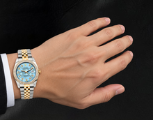 Afbeelding in Gallery-weergave laden, Rolex 16013 Datejust 36mm Tweekleurig Horloge met IJsblauwe Diamanten Wijzerplaat met Bloemenmotief