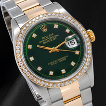 Afbeelding in Gallery-weergave laden, Rolex 1601 Datejust 36mm Groene Diamanten Wijzerplaat Tweekleurig Horloge