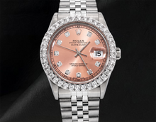 Afbeelding in Gallery-weergave laden, Rolex 1601 Datejust Zalmkleurige Diamanten Wijzerplaat 36mm Roestvrij Staal Horloge