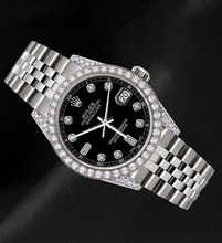 Afbeelding in Gallery-weergave laden, Rolex 16200 Datejust 36mm Zwarte Diamanten Wijzerplaat Roestvrij Staal Horloge