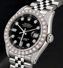 Afbeelding in Gallery-weergave laden, Rolex 16200 Datejust 36mm Zwarte Diamanten Wijzerplaat Roestvrij Staal Horloge